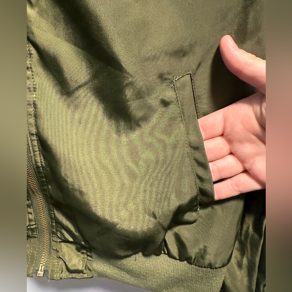 Francesca’s Blue Rain Green Bomber Jacket, Large - Picture 5 of 8